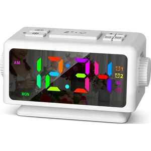 Ikello Radiowekker - Led wekker wake up - Dimbaar - Radio - Digitale klok regenboog kleuren - USB oplader