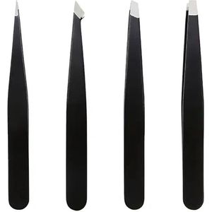 4-Delige Wenkbrauw Epileer Pincet Set I Wenkbrauw Ontharen I Pincetten I Gezichtshaar Verwijderen I Zwart