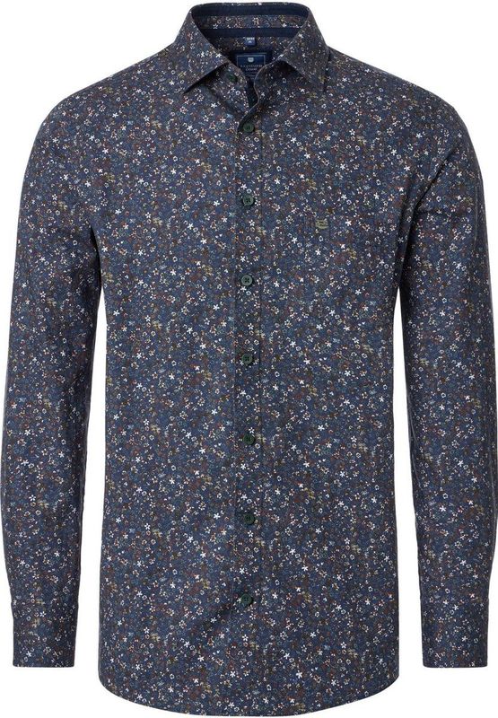 Redmond - Heren overhemd - Lange mouw - Donkerblauw - Bloemenprint - Comfort fit - Maat M