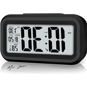 Mrs. Jones Premium Collection Digitale wekker klok - Bureauklok - Batterijen - Slim nachtlampje - 12/24 uur display - Sluimerfunctie - Zware slapers - Kinderen