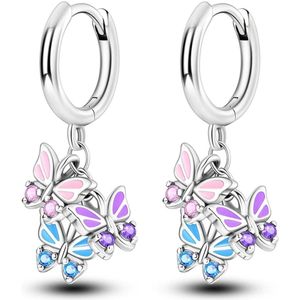 Oorbellen meisje vlinder - zilver - glitter - roze - paars - glinster - diamant