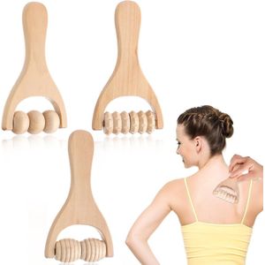 Abeillo 3 Pcs Wooden Hand Massage Roller, Muscle Roller Stick, Manual Wood Therapy, Massage Tools, Massage Roller, for Relaxes Thighs, Legs, Hands, Full Body Muscle Men Women