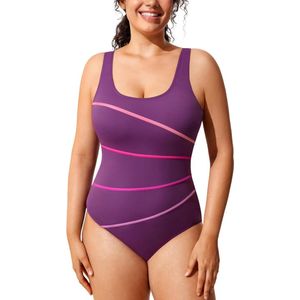 Dames Zwempak Grote Maat Buik Pasvorm Een Stuk Zwemkleding Figuur Vormend U Hals Gestreept - Zwemkleding voor Dames - Comfortabele en Flatterende Zwembroek met Strepen - Zwemkleding voor Grote Maten
