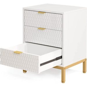 SureDeal® - Nachtkastje - Goud - Wit - Luxe - Slaapkamer - 3 Lades - 50x40x65 cm - Dressoir - Kast - Huiskamer