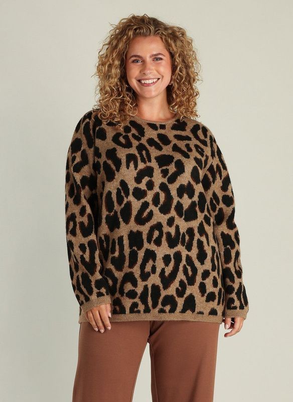 YEST - CURVE Gloria - Gebreide Trui - Soft Taupe/Multi Col