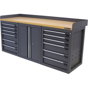 Kraftmeister werkbank 200 cm - Werktafel met 12 laden, 1 opbergkasten en MDF werkblad - Grijs