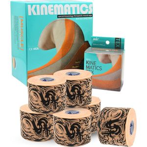 SPOL Kinematics Tex Kinesiotape Sporttape - Fysiotape - Kinesiology - Latexvrij - 6 Rollen - 5 cm x 5 Meter - Beige Tattoo