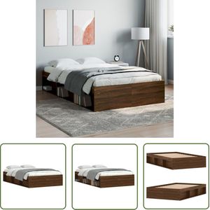 The Living Store Bed Bruineiken Hout - Logeerbed met Opbergruimte - 203 x 123 x 35 cm - Multiplex Lattenbodem