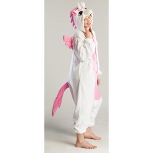KIMU Onesie Wit Roze Pegasus Pakje - Maat 74-80 - Eenhoornpak Kostuum Eenhoorn Unicorn Pak - Peuter Huispak Jumpsuit Pyjama Fleece Meisje Festival