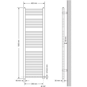 Elektrische badkamerradiator met verwarmingselement 900W 400x1500 mm antraciet recht met zijaansluiting LuxeBath
