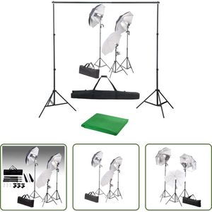 The Living Store Studioset Met Daglichtlampen - 3x Paraplus - 5x Statief - 1x Katoenen Achtergrond - 300x300 cm