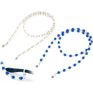 Set van 2 kunstparels brillenkettingen voor dames en heren - blauw en wit