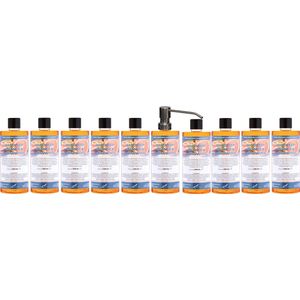 Handzeep Sweet Orange & Cedarwood 500 ml - set van 10 stuks - met gratis RVS zilverkleurige pomp - Voordeelverpakking