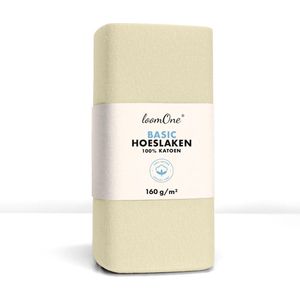 Loom One Hoeslaken – 100% Jersey Katoen – 160x220 cm – tot 35cm matrasdikte– 160 g/m² – voor Boxspring-Waterbed - Natural / Crème
