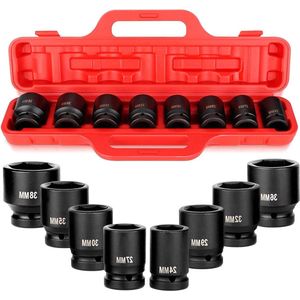 JHubers Goods - Universele Impact Sokkel Set, 8-delig 3/4 Inch Diep Impact Hex Star Sokkel Set, Hoogwaardig Chroom Vanadium Staal 24-38mm, Auto Voertuig Machine Reparatie.