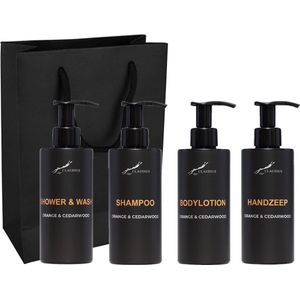 Compleet pakket Sweet Orange & Cedarwood - Shower & Wash + Shampoo + Bodylotion + Handzeep - 300 ml per fles - complete set van 4 stuks - met luxe gift tas - cadeau - giftset voor hem en haar