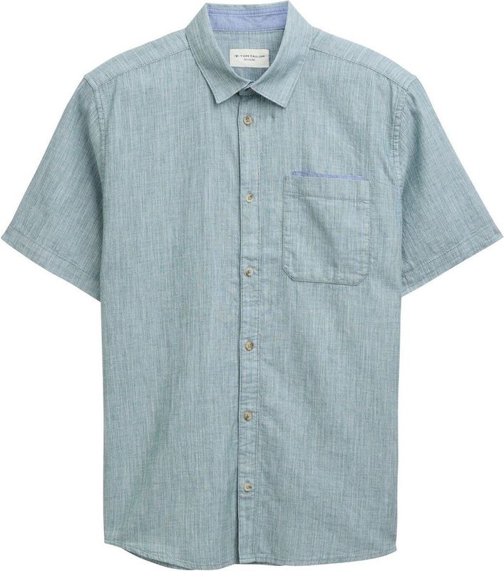 TOM TAILOR Herenhemd met korte mouwen van katoen, 37915 - Green Slub Structuur, XXL