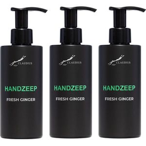 Handzeep Fresh Ginger 300 ml - met pomp - zwarte fles - set van 3 stuks - Voordeelverpakking