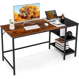 140 cm lang bureau, computertafel met legplanken, bureau met splitsingplaat, grote pc-tafel, werktafel voor kantoor, thuis
