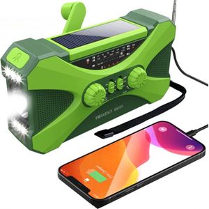 Noodradio Op Batterijen 10000mAh - DAB+/FM - Voor Rampen en Camping - Opwindbaar met Powerbank - Solar - Groen