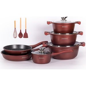 Royalty Line® BS1010 Pannenset Inductie - 13 Delige Pannensets Met Antiaanbaklaag - PFOA Vrij - Pannen Voor Alle Warmtebronnen - Bordeaux
