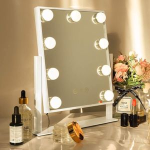 Hollywood spiegel make-up spiegel met verlichting 360° draaibaar Verlichte make-up spiegel met 9 dimbare LED lampen Cosmetische spiegel met licht 3 lichtkleuren wit 25x30 cm