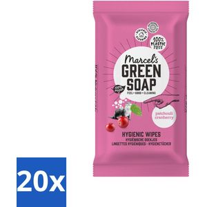 Marcel's Green Soap - Schoonmaakdoekjes - Patchouli & Cranberry - Natuurlijk schoon - 60 Doekjes - Bulkverpakking - 20 stuks