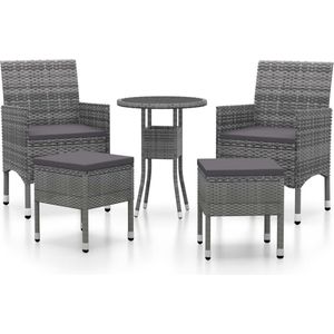 vidaXL - 5-delige - Loungeset - poly - rattan - grijs