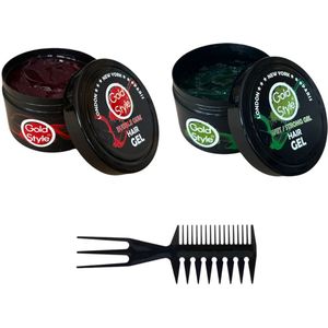 Gold Style Haar Gel 450 ml – 2 Stuks + Styling Kam - Styling Haar Wax - Haar Wax Mannen