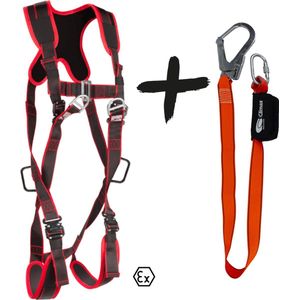 Valbeveiligingsset Harnas 21C met Vallijn met Shockdemper – Veiligheidsharnas M-L-XL - Energie Absorber met Steigerhaak - Complete Valbeveiliging Set