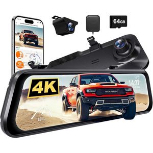 Wolfbox G850 Pro - Spiegel Dashcam - 12,0 inch - 4K + Full HD Resolutie - 64GB Micro SD Kaart - Wifi met App - GPS Ontvanger