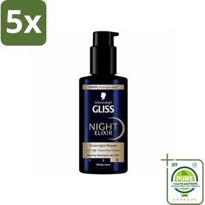 5 x Gliss - Haarserum - Night Elixer Overnight Repair - Herstel van Beschadigd Haar - 100 ml - Grootverpakking - Haar Serum - Nacht Serum - Haar Herstel - Beschadigd Haar - Glanzend Haar