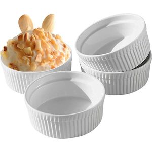 296 ml Soufflé crème brulee kommen set van 4 kommen van keramiek ovenvaste vormpjes ovenschotels porselein voor muffins cupcakes kleine braadpan wit