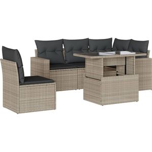 vidaXL - 6-delige - Loungeset - met - kussens - poly - rattan - lichtgrijs