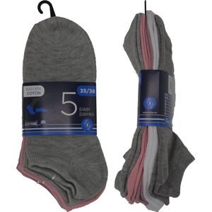 10 PAAR meisjes fitness sokken - katoen - 35/38 - roze & grijs - sneakersokken