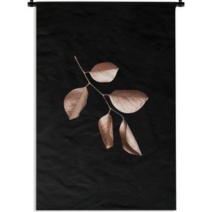 Wandkleed Golden/rose leavesKerst illustraties - Tak met goud-roze bladeren op een zwarte achtergrond Wandkleed katoen 120x180 cm - Wandtapijt met foto XXL / Groot formaat!
