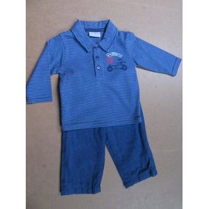 wiplala, jongens jeanssetje , polo streep blauw ,  6 maand 68