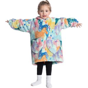 Zebra fleece hoodie deken met mouwen - fleece poncho voor kinderen – fleece plaid met mouwen - maat 98/128 – lengte 60 cm – warm & zacht – relax outfit kids – multicolor - Badrock