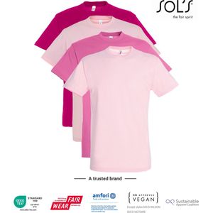 4 Pack SOLS Heren T-Shirt 100% katoen Ronde hals Orchidee, Roze, Fuchsia, Zacht Roze Maat M