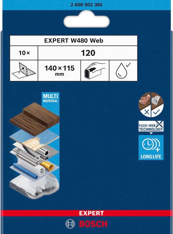 Bosch - Expert W480 Web 1/4 Handschuurbladen - 10 Stuks - Ø 115 x 140 mm - Korrel 120