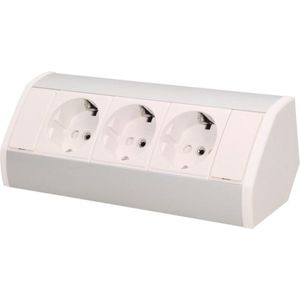 Orno Hoekstekkerdoos - 3 stopcontacten - Opbouw hoekstekkerblok met 60 cm kabel - Wit/Zilver