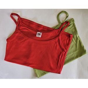 2 pack Fruit of the Loom - Lady-Fit - Spaghettitops – Rood en Groen – Maat L