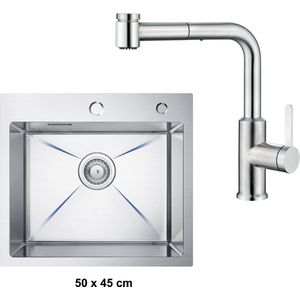 CECIPA max Spoelbak Met Keuken kraan - Spoelbakken Keuken 50 x 45 cm - Enkele spoelbak - roestvrij staal Spoelbak - Wasbak met waterafvoersysteem -Zilver RVS