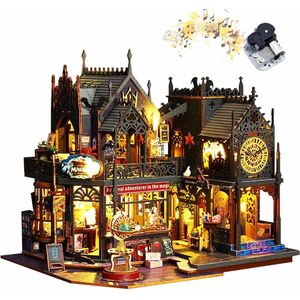 CNL Sight Premium DIY miniatuur poppenhuis kit ,houten modelbouw- Magic 3D House ,Magic City,Magisch houten poppenhuis met Muziek doos & Led,Halloween Handgemaakte Houten,creatief bouwmodel speelgoed poppenhuis voor jongens en meisjes