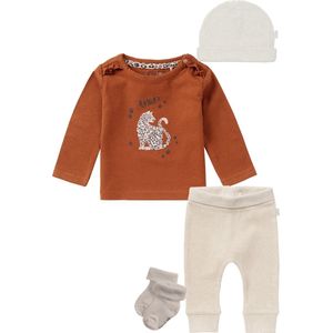 Noppies - Kledingset - 4delig - Broek Naura Oatmeal - Shirt Roedtan Rust - Mutsje Nevel - sokjes - Maat 56