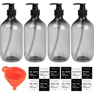 Navulbare zeepdispenser voor keuken en badkamer - 4 stuks 500 ml pompflessen met trechter en labels