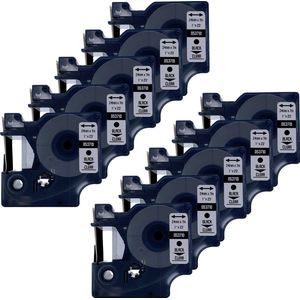 DULA Dymo D1 53710 - S0720920 - Compatible label tape - 10 lettertapes - Zwart op transparant - 24mm x 7m