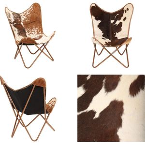 vidaXL Vlinderstoel echt geitenleer bruin en wit - Vlinderstoel - Vlinderstoelen - Fauteuil - Fauteuils