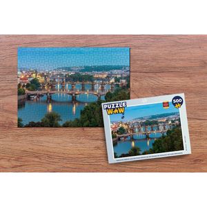 Puzzel Prachtig beeld van de stad Praag en de Rivier de Moldau en zijn bruggen - Legpuzzel - Puzzel 500 stukjes