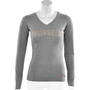 Russell Athletic - Deep V-Neck Long Sleeve Tee - Dames Shirts - XS - Grijs